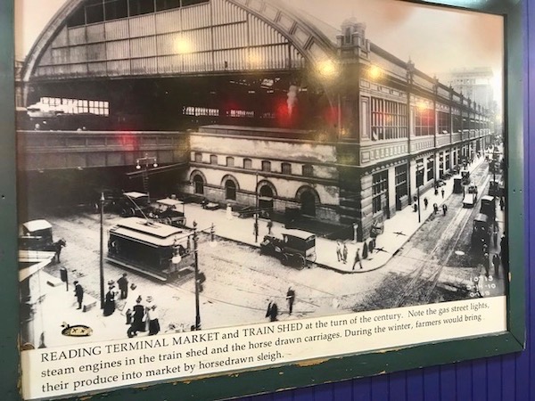 A photo in a frame of the early days of Reading Terminal Market