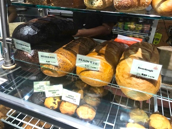 Shelving with breads on display