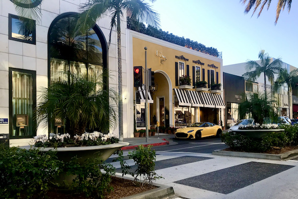 Rodeo Drive Street With Stores And Palm Trees In Beverly Hills