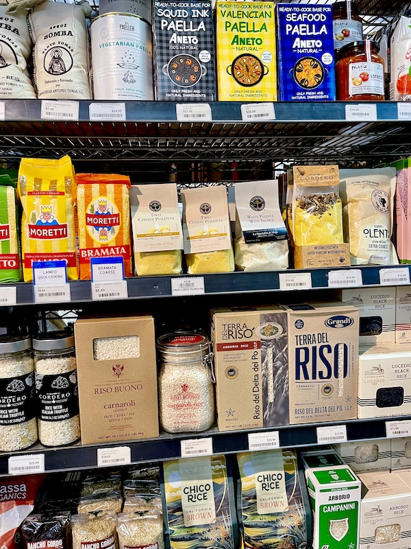 Shelves of various rices from around the world for sale at the Original Farmers Market L.A.