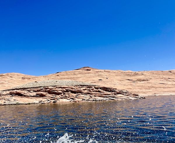 Layered rock formations in Spectacular Lake Powell Utah