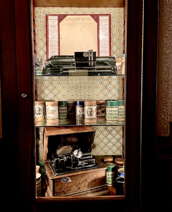 Case displaying memorabilia from Thomas Edison