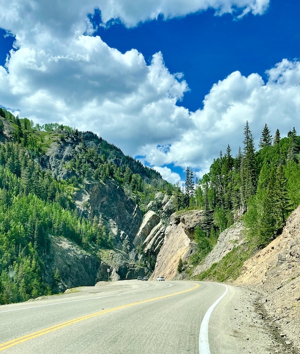 Shadows play on the sunlit mountain rocks on our Scenic Drive to Silverton and Ouray