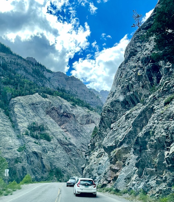 Deep gray and purple rock formations on our Scenic Drive to Silverton and Ouray